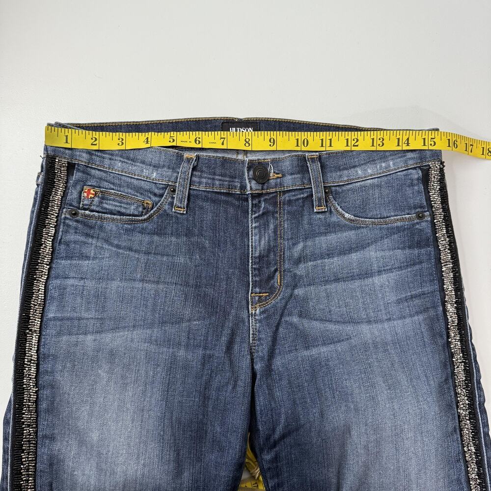 Hudson Luna Super Skinny Crop Jeans Womens 29 Blue Glam Embellished Side Stripe - Picture 10 of 14